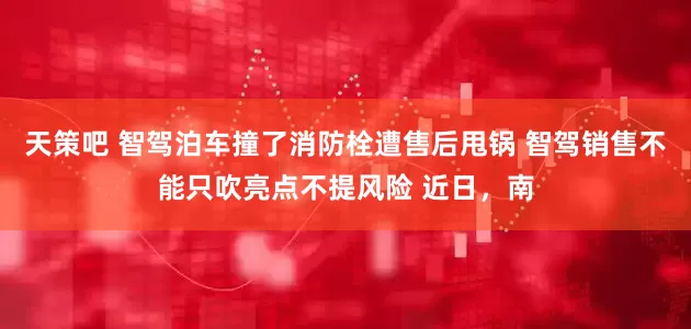 天策吧 智驾泊车撞了消防栓遭售后甩锅 智驾销售不能只吹亮点不提风险 近日，南